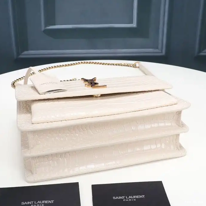 CHEAP Crocodile White Chain Medium Sunset Gold In Saint Laurent Embossed Bag Leather 0323